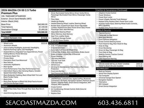 Zircon Sand Metallic 2026 Mazda CX-50 2.5 TURBO PREMIUM PLUS