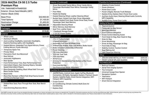 Zircon Sand Metallic 2026 Mazda CX-50 2.5 TURBO PREMIUM PLUS