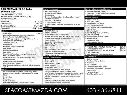 Rhodium White Premium 2026 Mazda CX-90 Premium Plus