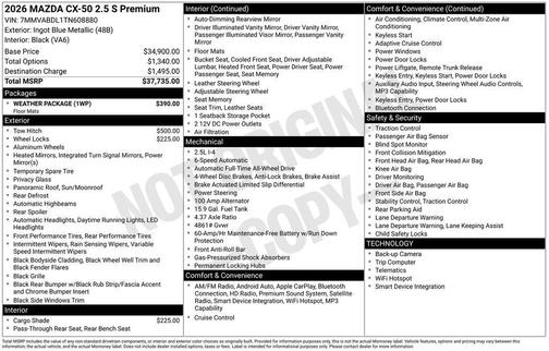 Ingot Blue Metallic 2026 Mazda CX-50 Premium