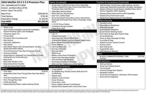 Jet Black Mica 2026 Mazda CX-5 Premium Plus