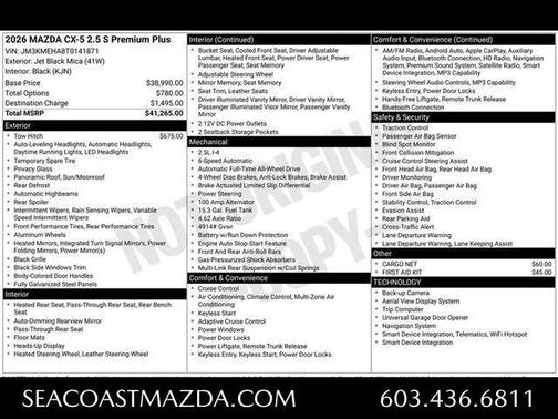 Jet Black Mica 2026 Mazda CX-5 Premium Plus