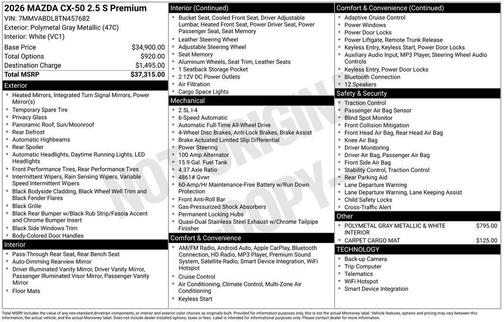 Polymetal Gray Metallic 2026 Mazda CX-50 Premium