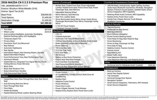 Rhodium White Metallic 2026 Mazda CX-5 Premium Plus