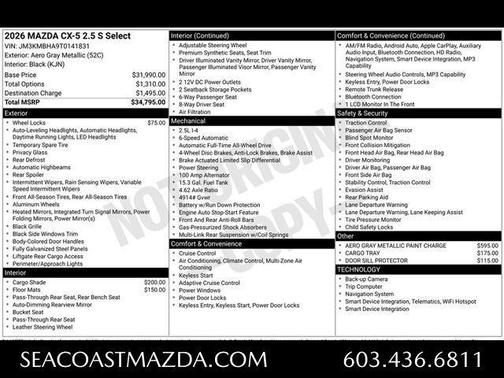 Aero Gray Metallic 2026 Mazda CX-5 Select