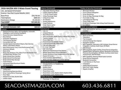 Soul Red Crystal Metallic 2026 Mazda MX-5 Miata Grand Touring