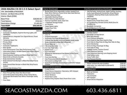 Jet Black Mica 2026 Mazda CX-30 Select