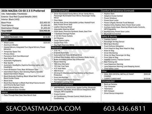 Soul Red Crystal Metallic 2026 Mazda CX-50 2.5 S PREFERRED