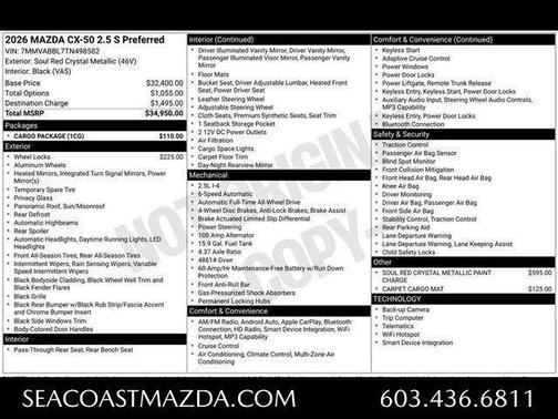 Soul Red Crystal Metallic 2026 Mazda CX-50 2.5 S PREFERRED
