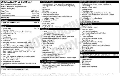 Polymetal Gray Metallic 2026 Mazda CX-50 Select