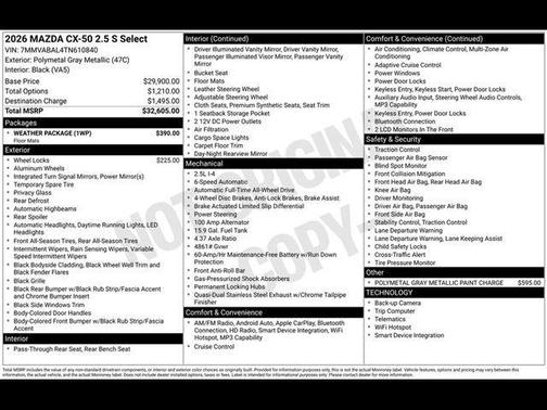 Polymetal Gray Metallic 2026 Mazda CX-50 Select