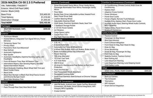 Wind Chill Pearl 2026 Mazda CX-50 Preferred