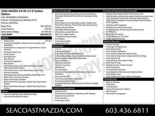 Polymetal Gray Metallic 2026 Mazda CX-30 2.5 S Carbon Edition