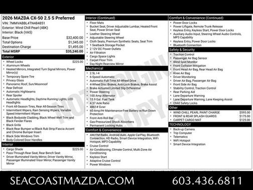 Wind Chill Pearl 2026 Mazda CX-50 2.5 S PREFERRED