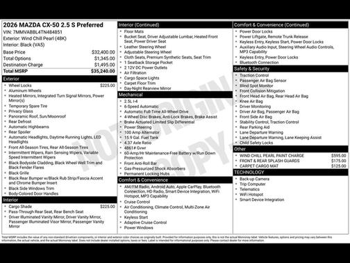 Wind Chill Pearl 2026 Mazda CX-50 2.5 S PREFERRED