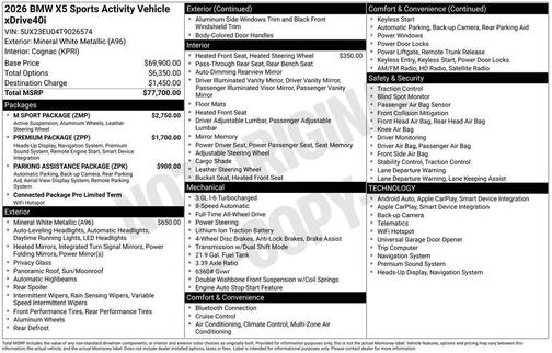 Mineral White Metallic 2026 BMW X5 xDrive40i