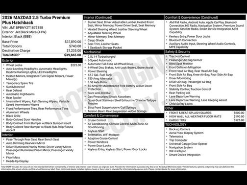 Jet Black Mica 2026 Mazda Mazda3 AWD w/Premium Package