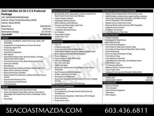 Deep Crystal Blue Mica 2023 Mazda CX-30 2.5 S Preferred Package