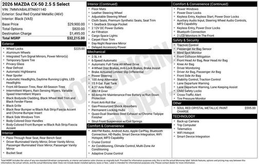 Soul Red Crystal Metallic 2026 Mazda CX-50 2.5 S SELECT