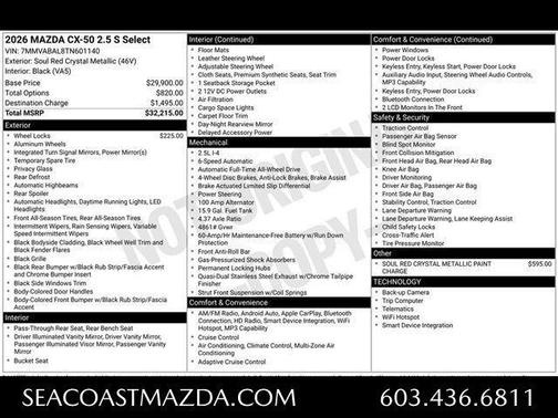 Soul Red Crystal Metallic 2026 Mazda CX-50 2.5 S SELECT