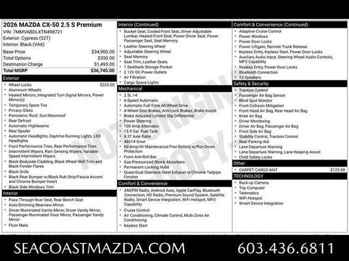Cypress 2026 Mazda CX-50 2.5 S PREMIUM