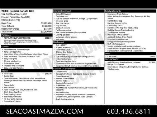 Pacific Blue Pearl Mica 2013 Hyundai SONATA GLS