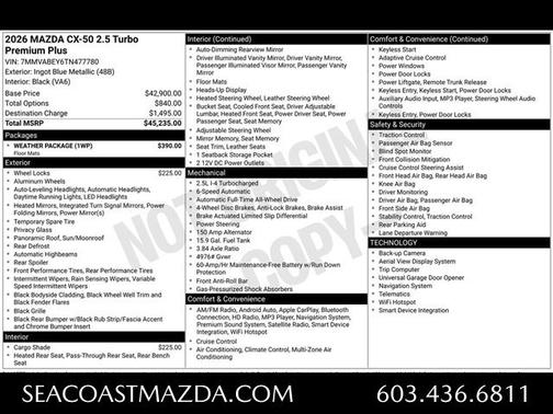 2026 Mazda CX-50 2.5 TURBO PREMIUM PLUS