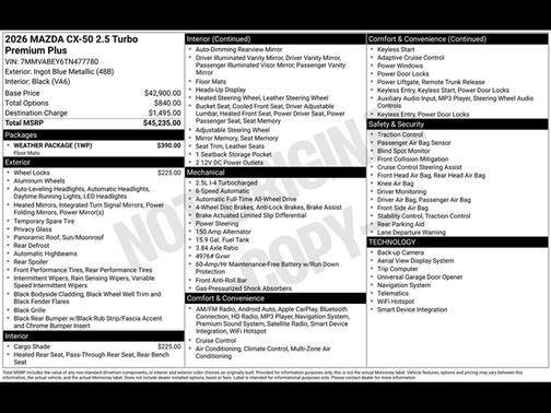 2026 Mazda CX-50 2.5 TURBO PREMIUM PLUS