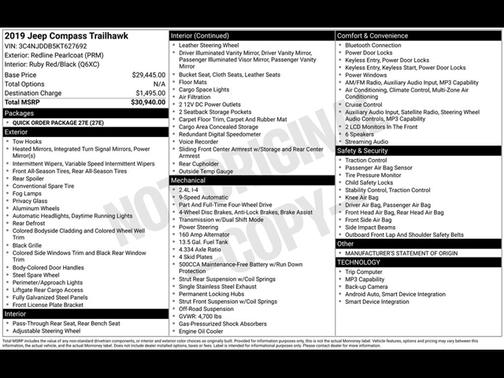 Redline Pearlcoat 2019 Jeep Compass Trailhawk