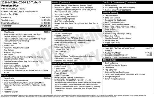 Soul Red Crystal Metallic 2026 Mazda CX-70 3.3 Turbo S Premium Plus Package