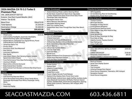 Soul Red Crystal Metallic 2026 Mazda CX-70 3.3 Turbo S Premium Plus Package