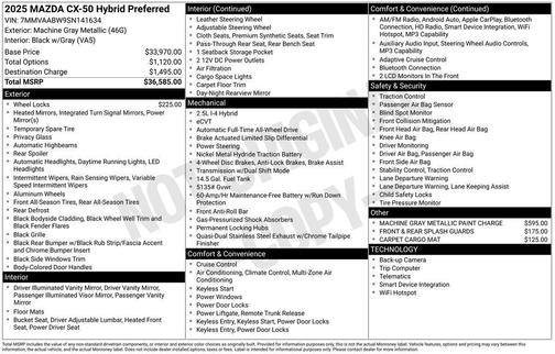 Machine Gray Metallic 2025 Mazda CX-50 Hybrid Preferred Package