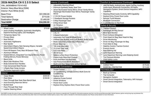 Navy Blue Mica 2026 Mazda CX-5 Select