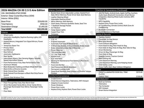 Deep Crystal Blue Mica 2026 Mazda CX-30 2.5 S Aire Edition