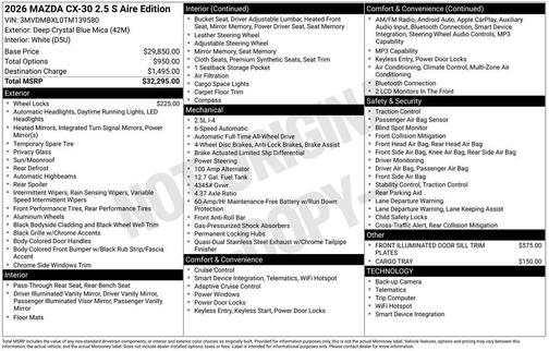 Deep Crystal Blue Mica 2026 Mazda CX-30 2.5 S Aire Edition