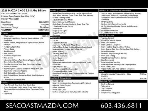 Deep Crystal Blue Mica 2026 Mazda CX-30 2.5 S Aire Edition