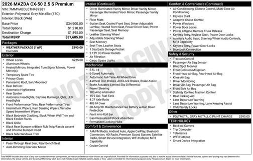 Polymetal Gray Metallic 2026 Mazda CX-50 2.5 S PREMIUM