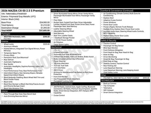 Polymetal Gray Metallic 2026 Mazda CX-50 2.5 S PREMIUM