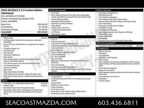 Polymetal Gray Metallic 2026 Mazda Mazda3 2.5 S Carbon Edition