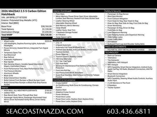 Polymetal Gray Metallic 2026 Mazda Mazda3 2.5 S Carbon Edition