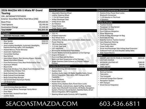 Snowflake White Pearl 2026 Mazda MX-5 Miata Grand Touring Convertible