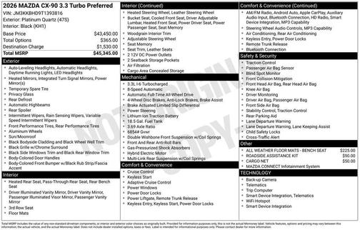 Platinum Quartz Metallic 2026 Mazda CX-90 3.3 Turbo Preferred