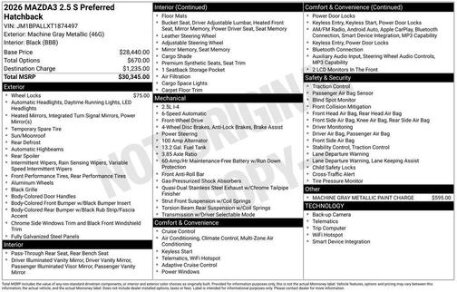 Machine Gray Metallic 2026 Mazda Mazda3 FWD w/Preferred Package