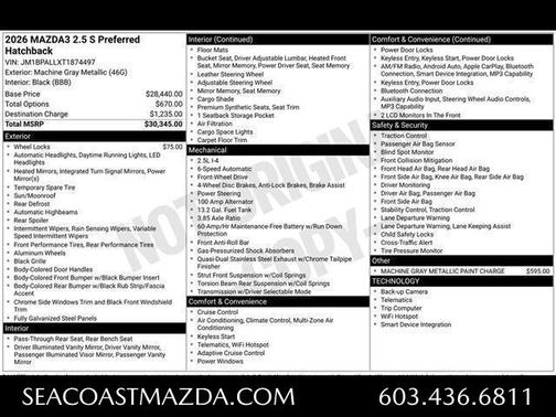 Machine Gray Metallic 2026 Mazda Mazda3 FWD w/Preferred Package