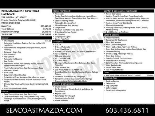 Machine Gray Metallic 2026 Mazda Mazda3 FWD w/Preferred Package