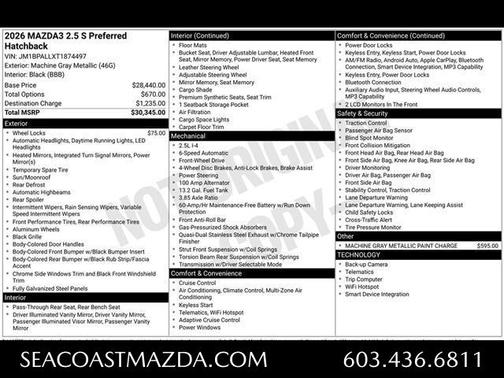 Machine Gray Metallic 2026 Mazda Mazda3 FWD w/Preferred Package