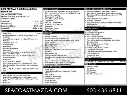 Polymetal Gray Metallic 2026 Mazda Mazda3 2.5 S Carbon Edition