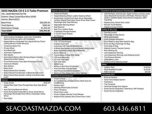 Deep Crystal Blue Mica 2025 Mazda CX-5 2.5 Turbo Premium Package