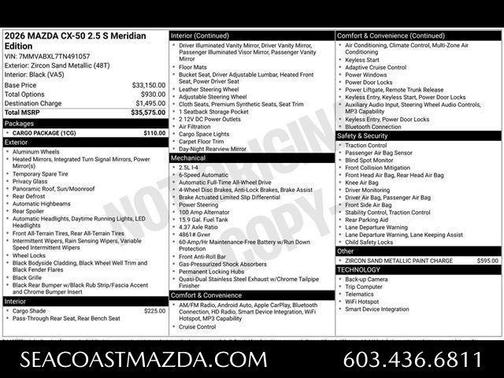 Zircon Sand Metallic 2026 Mazda CX-50 2.5 S Meridian Edition