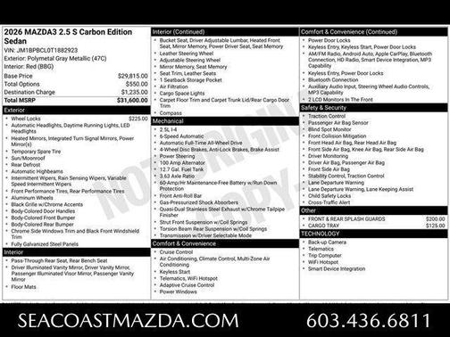 Polymetal Gray Metallic 2026 Mazda Mazda3 2.5 S Carbon Edition